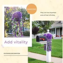 Der Rose 2 Packs Fake Hanging Plants Artificial Flowers for Outdoors Purple UV Resistant for Home Porch Balcony Garden Patio Decor