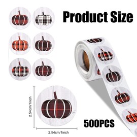 GAVIK Thanksgiving Pumpkin Harvest Stickers - 500 Pieces, 6 Alternating Plaid Pumpkin Patterns, Fall Decorations