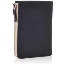 Kangol Bifold Wallet Metal Logo Luxury Soft Shrink Leather Bi-Color L-Shaped Zipper Wallet, navy