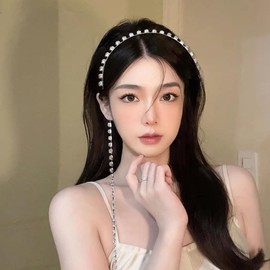 AHONEY Silver Rhinestone Headband Hairband Head Chain Tassels Wedding Crystal Metal Headpiece Hair Accessories for Women