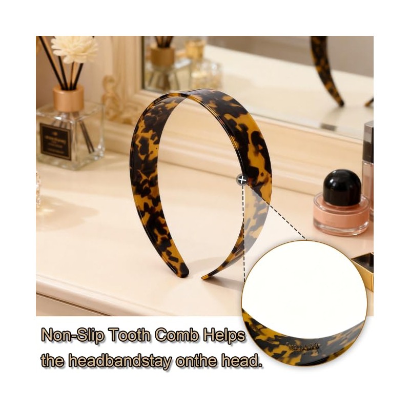 Lvnwrip Wide Tortoise Shell Headband with Teeth, Acetate Resin Hair