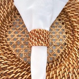 Decor Essentials Rattan Napkin Rings Pack of 6 Holders Natural Rustic Boho Themed Tableware Setting Party Dressing Events Wedding Decorations Decor