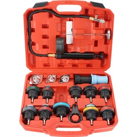 DASBET 18PCS Radiator Pressure Leakage Tester Tool Kit, Automotive Cooling System Water Tank Leak Test Detector Set with Hand Pump and Nylon Adapters