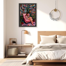 TOSTOG Vintage Boho Diamond Art Kits for Adults, DIY 5D Woman Reading Diamond Painting Kits for Adults, Cute Full Drill Library Diamond Painting for Home Wall Decor Gem Art 30x40cm/12 * 16 In.