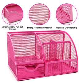 12 in 1 Hot Pink Desk Organizers and Accessories Set, Hot Pink Gifts for Coworkers Women, Hot Pink Office Supplies Hot Pink Stapler Pen Holder Tape Holder Staples Scissors Ruler Staple Remover