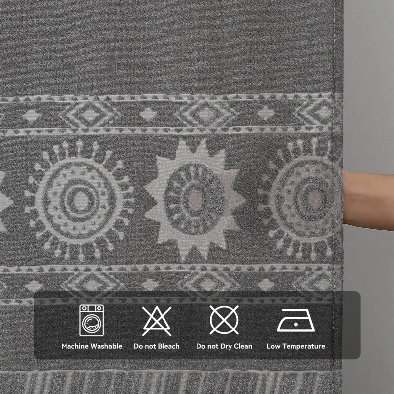 Gray Boho Farmhouse Modern Shower Curtain Set Waterproof Polyester Neutral