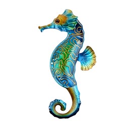 Queemie® Metal Seahorse Wall Art Decor, 3D Sea Horse Ocean Creature Coastal Beach Theme Hanging Wall Sculptures for Home Office Pool Bathroom Bedroom Hallway Gate House Yard Fence Decor
