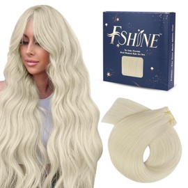 Fshine Genius Weft Human Hair Extensions Color #1000 White Blonde 20 Inch 60g Real Human Hair Sew in Hair Extensions for Women Blonde Human Hair Bundle One Piece Remy Human Hair
