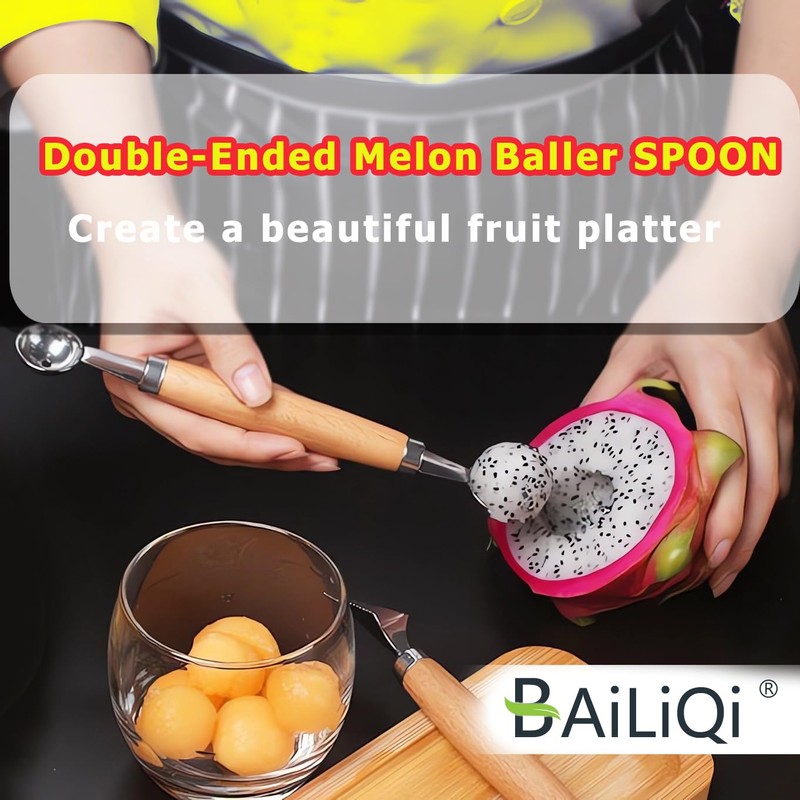 Melon Baller Scoop Stainless Steel Double-Ended Melon Baller Set with