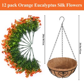Waipfaru Artificial Fake Hanging Mums Plants Flowers Basket for Fall Autumn Outdoor Decor, Faux Silk Orange Flower UV Resistant for Outside Patio Garden, Fall Decoration for Home