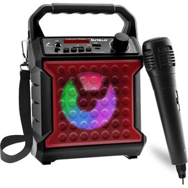 Risebass Portable Karaoke Machine with Microphone & Party Lights for Kids and Adults - Rechargeable - SD, AUX & USB - Gift for Girls and Boys - Color: Blue