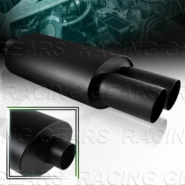 Racing_Gear UNIVERSAL 3" DTM DUAL FLAT TIP BLACK STAINLESS STEEL