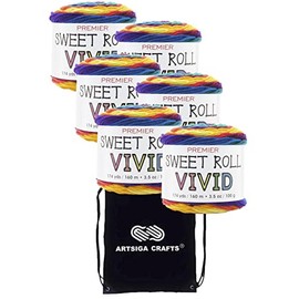 Premier Yarns Sweet Roll Vivid Primary 2100-01 (6-Skeins - Same Dye Lot) Worsted Medium #4 Acrylic Yarn for Crocheting and Knitting - Bundle with 1 Artsiga Crafts Project Bag