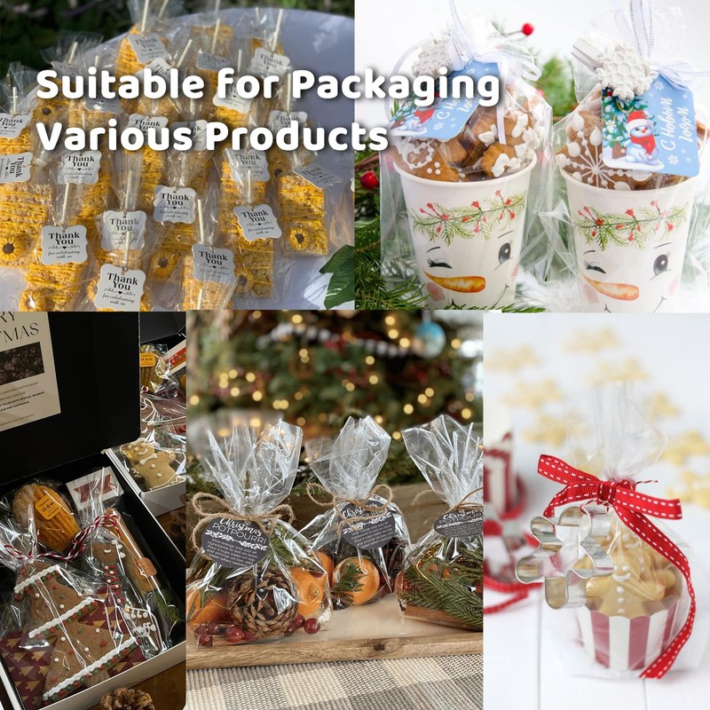 WIKDAY Cellophane Treat Bags with Ties 6x10 Inches 200 PCS