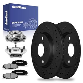 AutoShack Front Drilled & Slotted Brake Rotors Ceramic Brake Pads Wheel Bearing Hub Assembly | Replacement for Toyota RAV4 Prius V Scion xB 4WD FWD | Black E-Coated | 8-PCBrake Kit| NightGuard