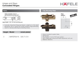 Hafele 329.71.513 Salice BARGR39/16 Clip Mounting Plate, steel, nickel-plated, with pre-installed 11mm euroscrews, 3mm Mod 5 (1 pc)