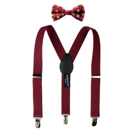 Spring Notion Boy's Suspender and Christmas Bow Tie Set Gingerbread Man on Burgundy Large