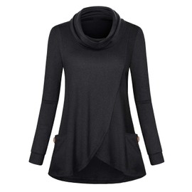 Joymom Latched Mama Nursing Tops,Women's Long Sleeve Heap Collar Tunic Pullover for Breastfeeding Ladies Irregular Hem Soft Layered Maternity Shirts Pregnancy Clothes Casual Wear Carbon Black XXL