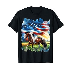Patriotic Country Paint Horse with American Flag T-Shirt