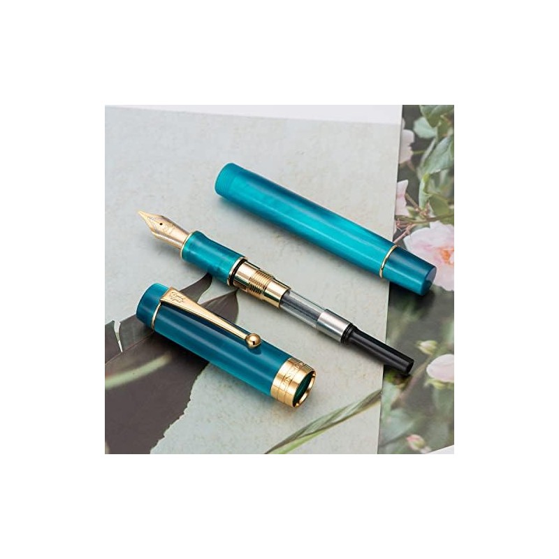 Jinhao 100 Pluma estilográfica estilo clásico azul pavo real, acrílico,