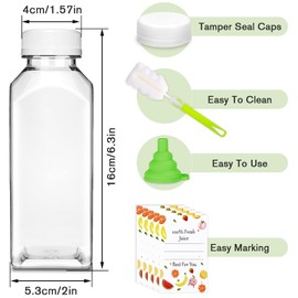 Plastic Juice Bottles with Caps 6 pcs, 12oz Reusable Juice Containers with Tamper Proof Lids White, Clear Juice Bottles for Juicing, Milk, Smoothie, Drinking, and Other Beverages Christmas Gifts