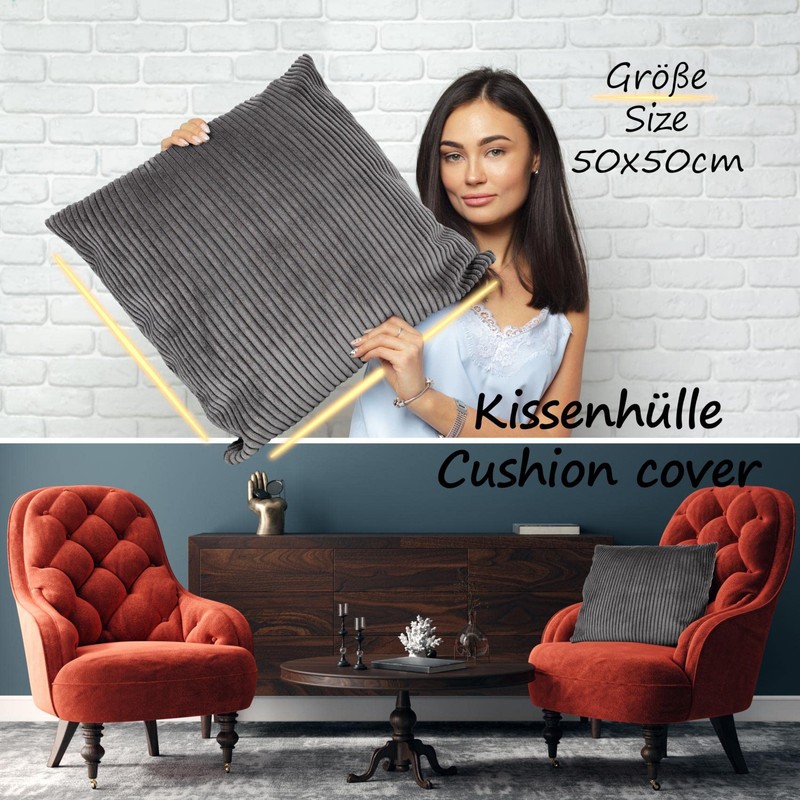 ANRO Decorative Cushion Cover Corduroy Dark Grey 50 x 50