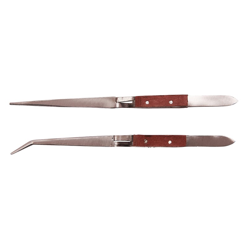 Amtech R0380 2 Piece Wooden Handle tweezer Set