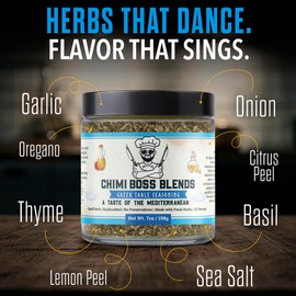 Chimi Boss Greek Table Seasoning, 7oz of Zest – All-Purpose Mediterranean Herb Blend for Chicken, Veggies, Lamb, Fish and More – All Natural Bold Greek Flavor Spice Rub