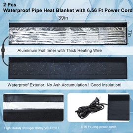 2Pcs Water Pipe Heat Blanket, 39"x7" Stickable Water Pipes Heater Tape with 6.6Ft Cable Foil Pipe Warmer Water Line Insulation Wrap Pipe Freeze Protection for Outdoor Pipe RV Sewer Hose, Max140˚F，110V