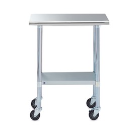 ROCKPOINT Stainless Steel Table for Prep & Work with Caster Wheels 14x30 Inches, NSF Metal Commercial Kitchen Heavy Duty Table with Adjustable Under Shelf and Table Foot for Restaurant, Home and Hotel