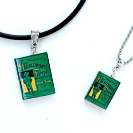 Adventures of Huckleberry Finn Mark Twain Clay Mini Book Bead Pendant Necklace Chain Cord Unisex