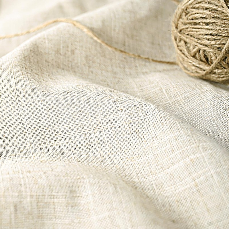 DOSLY IDÉES Farmhouse Linen Shower Curtain,Bowknot,Cotton Blend Fabric,Pleated Beige Stripe,Country
