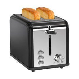 Simple Deluxe 2-Slice Toaster, 6 Browning Setting and 3 Function Stainless Steel Toaster, Extra Wide Slot & Removable Crumb Tray, for Bread & Waffle, Black