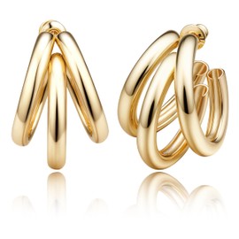 JeweBella Chunky Gold Hoops Earrings for Women 18K Gold Plated Hypoallergenic Earrings Lightweight Small Thick Huggie Earring Wide Zircon Hoop Earring