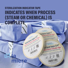 LA MIERE 60 Yd. 1 Roll of Autoclave Tape 1/2" Indicator Tape Sterilization for Dental Tools, Surgical Instruments & Tattoo Accessories – Heat Tape for Chemical, Dry Heat & Autoclave Sterilizers