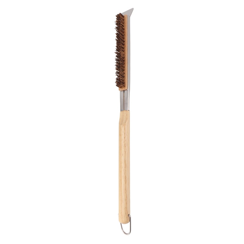 Pizza Oven Brush with Scraper Detachable Wooden Handle Coconut Fiber