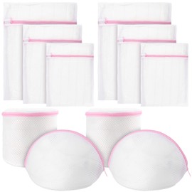FUNSUEI Set of 10 Mesh Laundry Bags with 4 Bra Laundry Bags Durable Laundry Bags for Bra, Clothes, Jeans, Socks, Cuddly Toys, Blankets, Two of Each of the Five Sizes, White