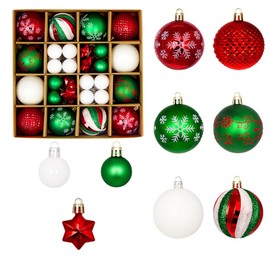 44 bolas decorativas colgantes para árbol de Navidad de Navidad, decoraciones inastillables para árbol de Navidad para colgar en el jardín al aire última intervensión (verde + blanco + rojo, 1.2 a 2.36 pulgadas)