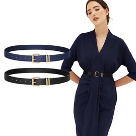 JASGOOD 2 Pack Women Belts for Jeans Ladies Leather Waist Belt for Pants Dresses with Gold Buckle