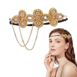 arricraft 1 Pc Golden Color Glass Rhinestone Cheongsam Headband, Sequin Tassel Vintage Ladies Gatsby Hair Accessories, Suitable for Celebration Wedding Party Ladies Hair Decoration