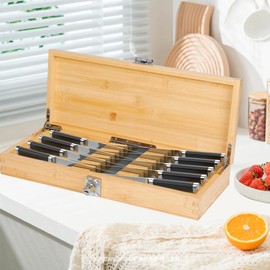 Knife Storage Box with Lock - Kitchen Knife Holder Lockable Bamboo Knife Organizer, Kids Safe in Drawer Knife Block, Multi Purpose Safe Lock Box (Knives Not Included)