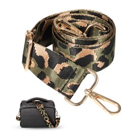 Replacement Handbag Straps Leopard Print Nylon, Adjustable 3.8cm Wide Shoulder Bag Straps with Gold Clips For All Match Long Straps Bag Straps for Handbag Canvas Crossbody Bag Green