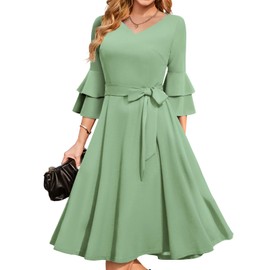 DRESSTELLS Women Formal Dress, 2025 Long Sleeve Valentines Vintage Cocktail Party 1950s Dresses, Fit Flare Wedding Guest Bridesmaid Prom LightGreen XL