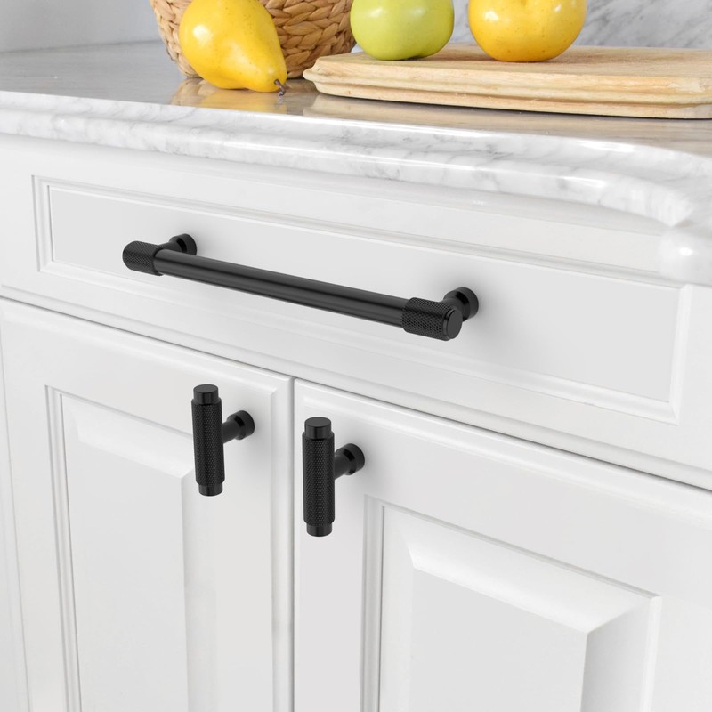 Amerdeco 10 Pack Matte Black Knurled Cabinet Pulls 6.3 Inch(160mm)