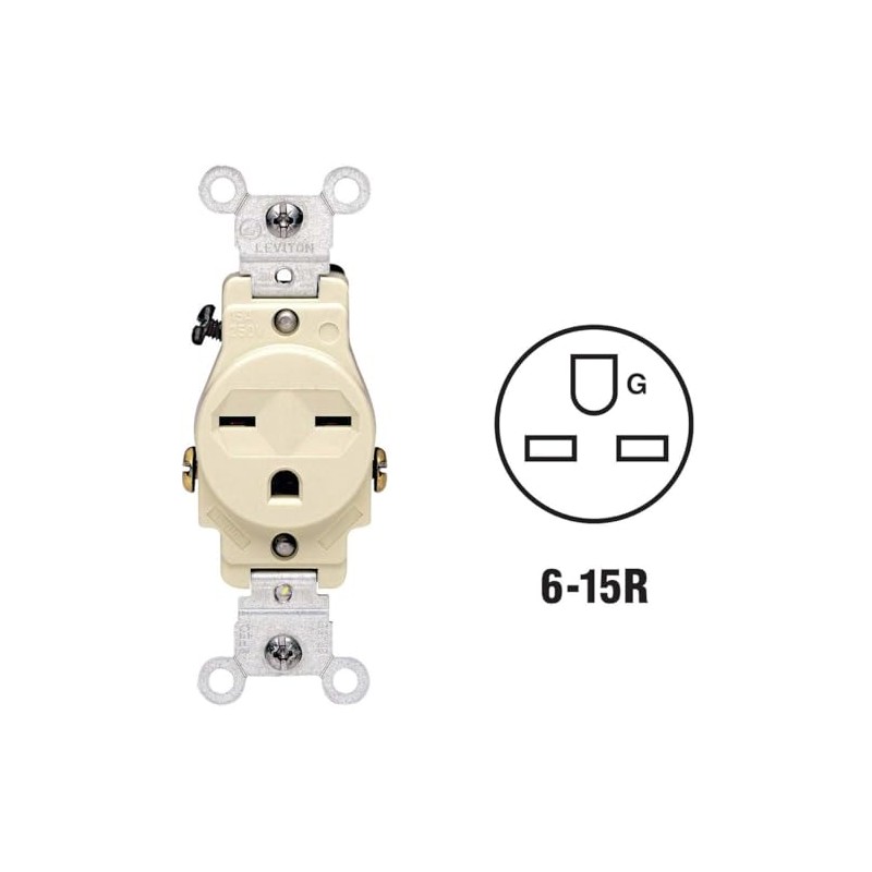 Leviton 15-Amp, 250-Volt, Narrow Body Single Receptacle, Straight Blade, Commercial