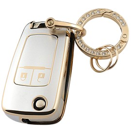 QIULIFAN Key Case Cover for Vauxhall Opel Astra Meriva Mokka Zafira Adam Insignia Corsa Movano Chevy Aveo Matiz Cruze Captiva Spark Orlando Trax Soft TPU Key Case with Key Ring Silver