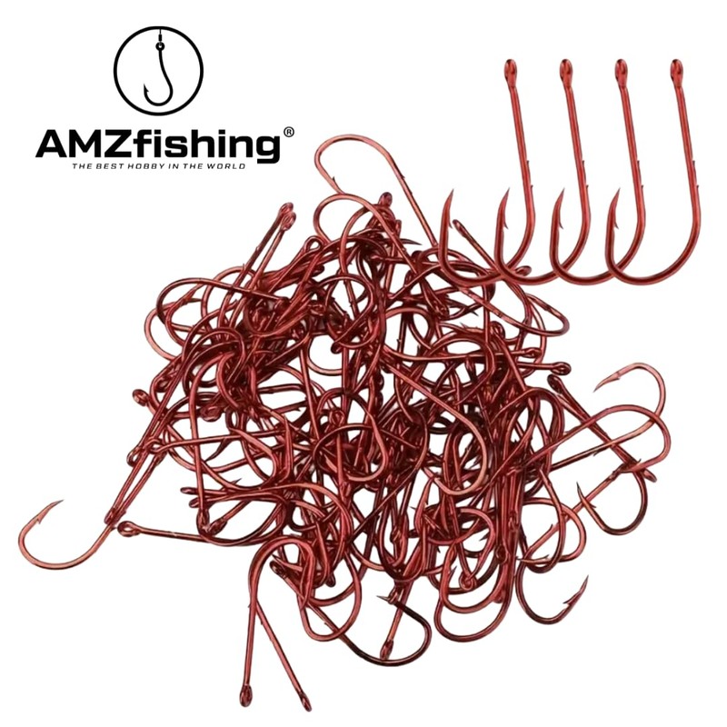 AMZfishing® 20 x Laser-Sharpened Red Worm Hooks in 10 Sizes