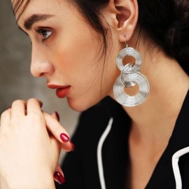 Aneneiceera Boho Circle Earrings Silver Multilayer Geometric Metal Hoop Earrings Retro Circle Dangle Earrings Statement Nightclub Prom Earrings Jewelry for Women and Girls(Silver)