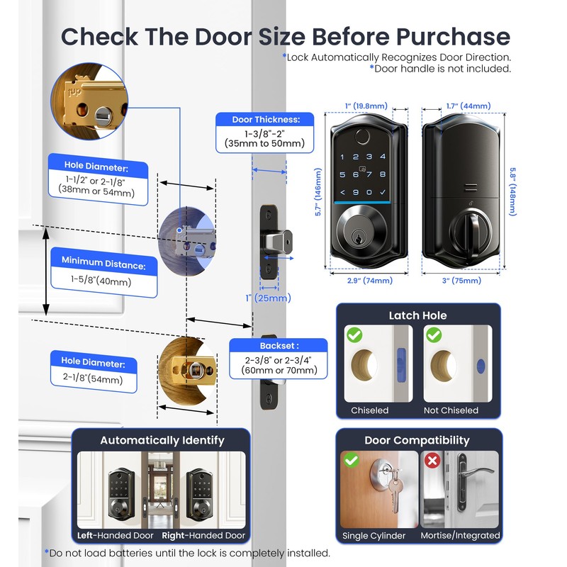 Veise VE017 Fingerprint Smart Door Lock, App Control, 7-in-1 Keyless