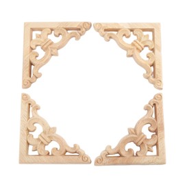 MUXSAM 4Pcs Wood Carved Appliques Onlays, Unpainted Wooden Corner Carvings Decals Frame Molding Set for Wall Door Mirror Cabinet Dresser Cupboard Headboard Wardrobe Closet Decor, 8x8cm/3.15"x3.15"